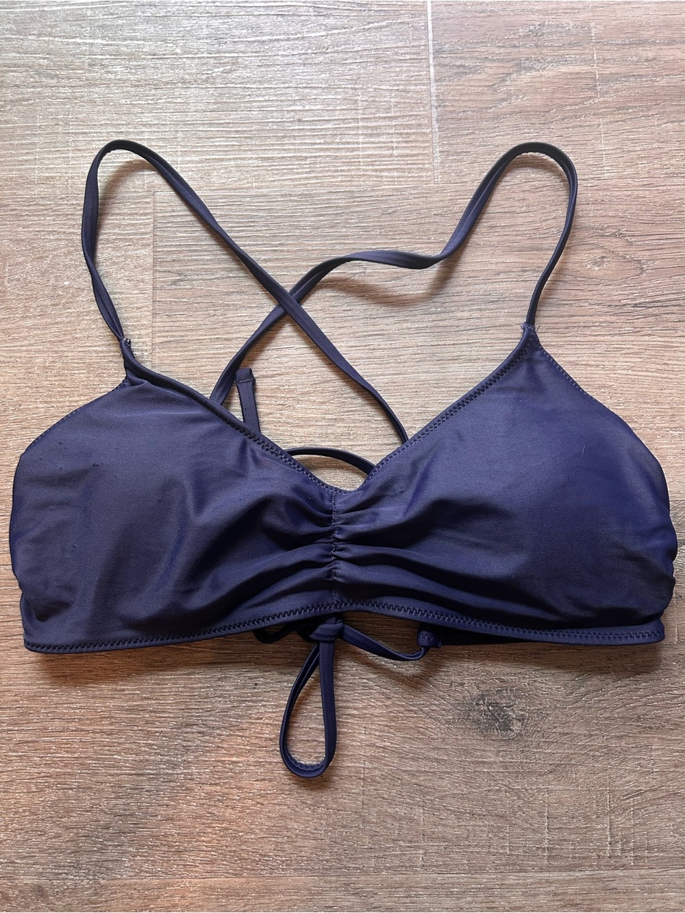 Aerie Swim Top Womens Size L Navy Blue Strappy Crossback Bralette Ruched